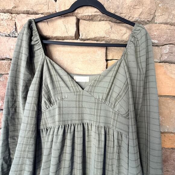 NEW Altar'd State M Peasant Boho Sage Green Tiered Puff Sleeve Womens Mini Dress - Picture 7 of 11